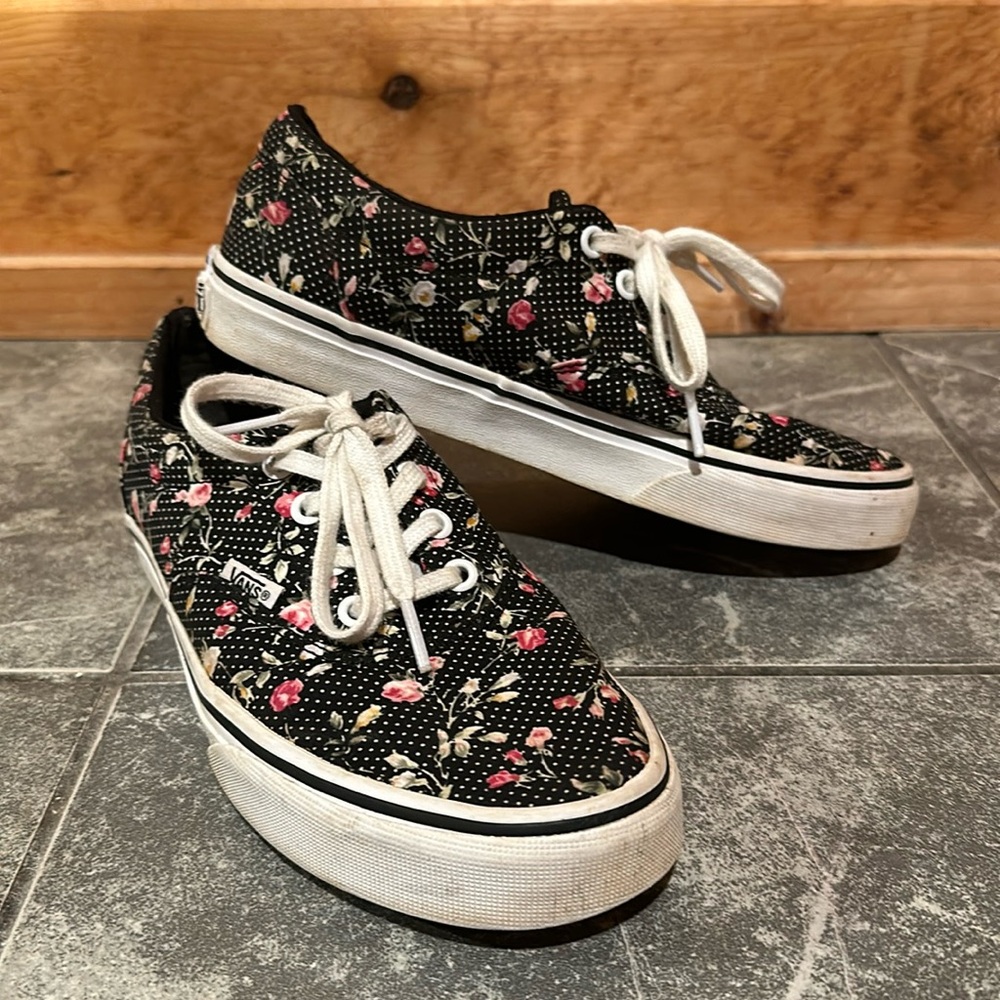 Vans authentic sneakers - black with floral and tiny polka dot print